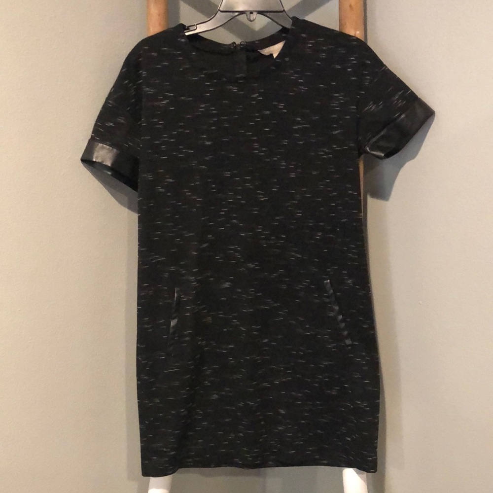 Banana Republic- mini dress, front pockets, synthetic leather trim